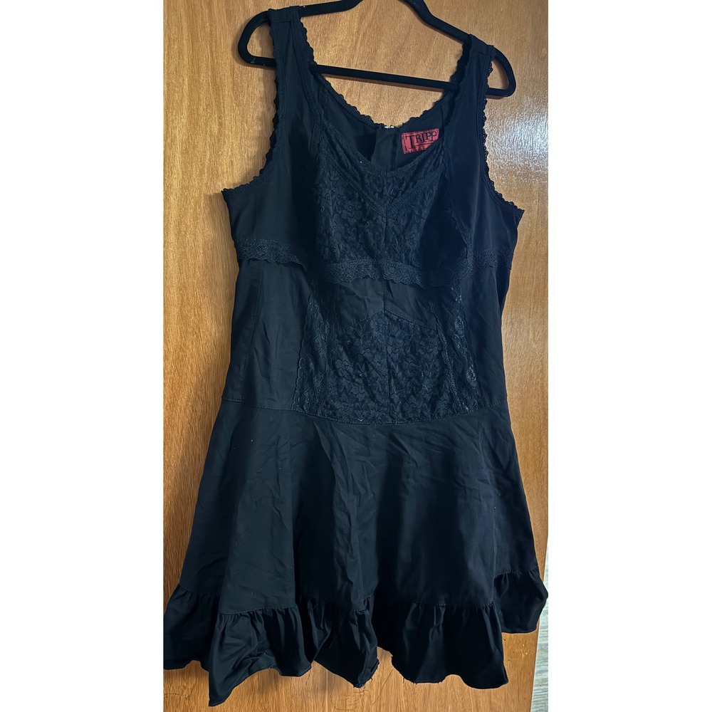 Tripp NYC Black Lace Trim Ruffle Hem Gothic Mini Dress Sleeveless Punk - Picture 3 of 11